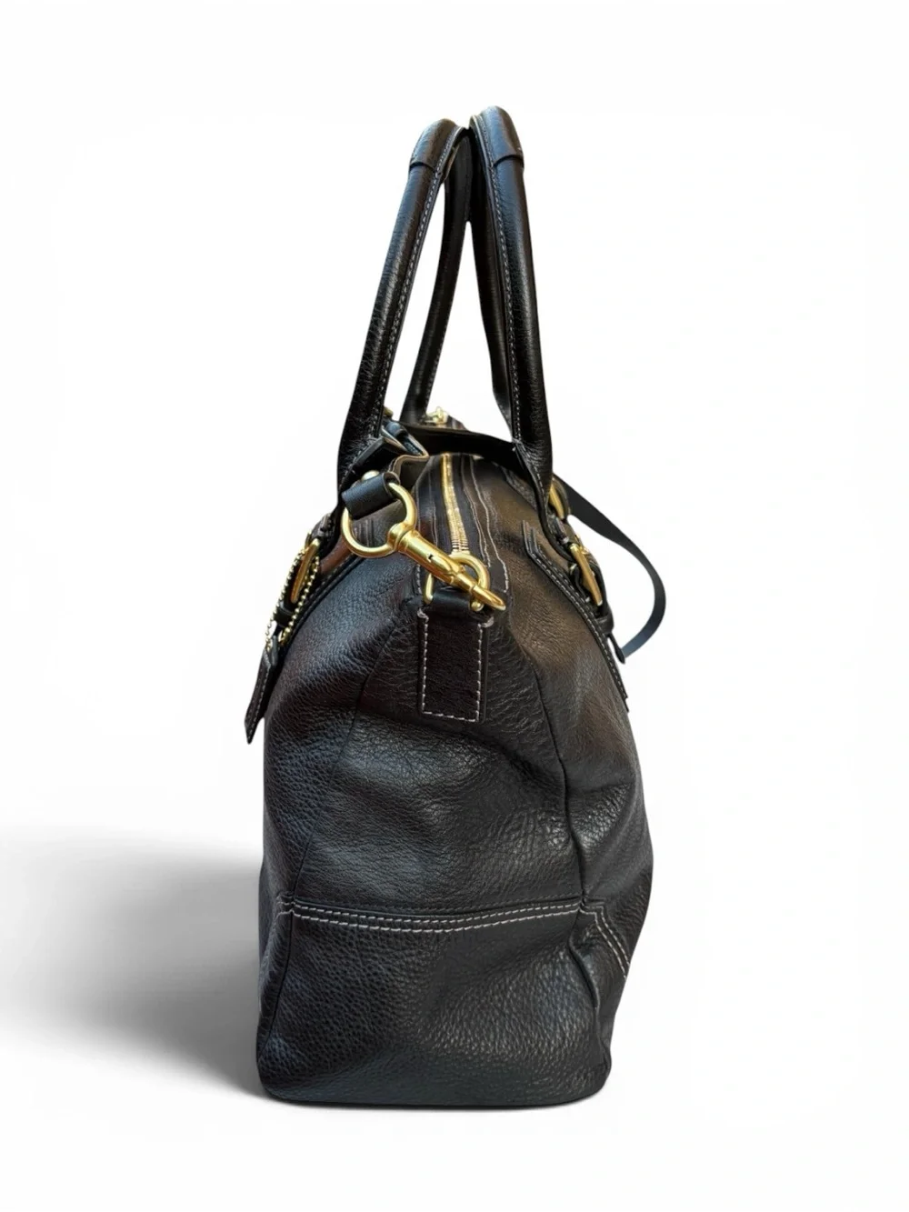 Coach Hamilton Black Pebbled Leather Satchel Crossbody Gold-Tone Hardware F12444